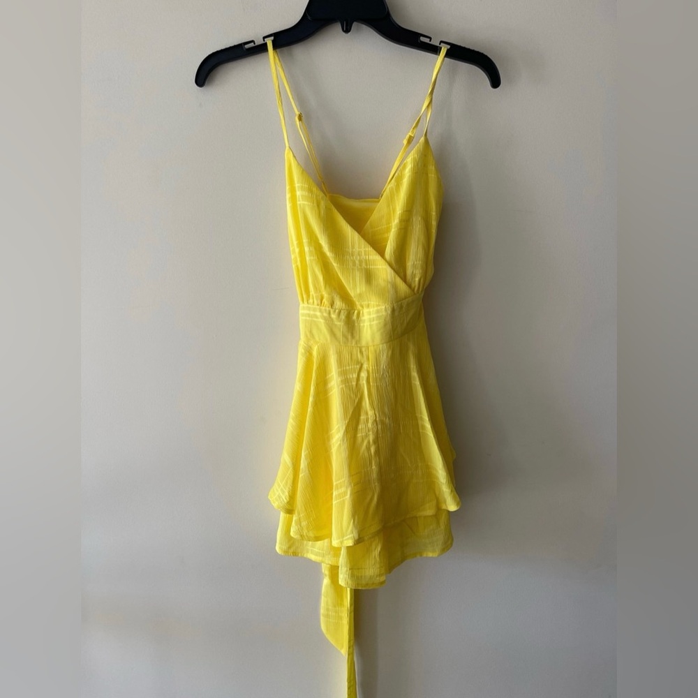 Allison & Jelly Yellow Sleeveless X-Back V-Neck Ruffle Romper